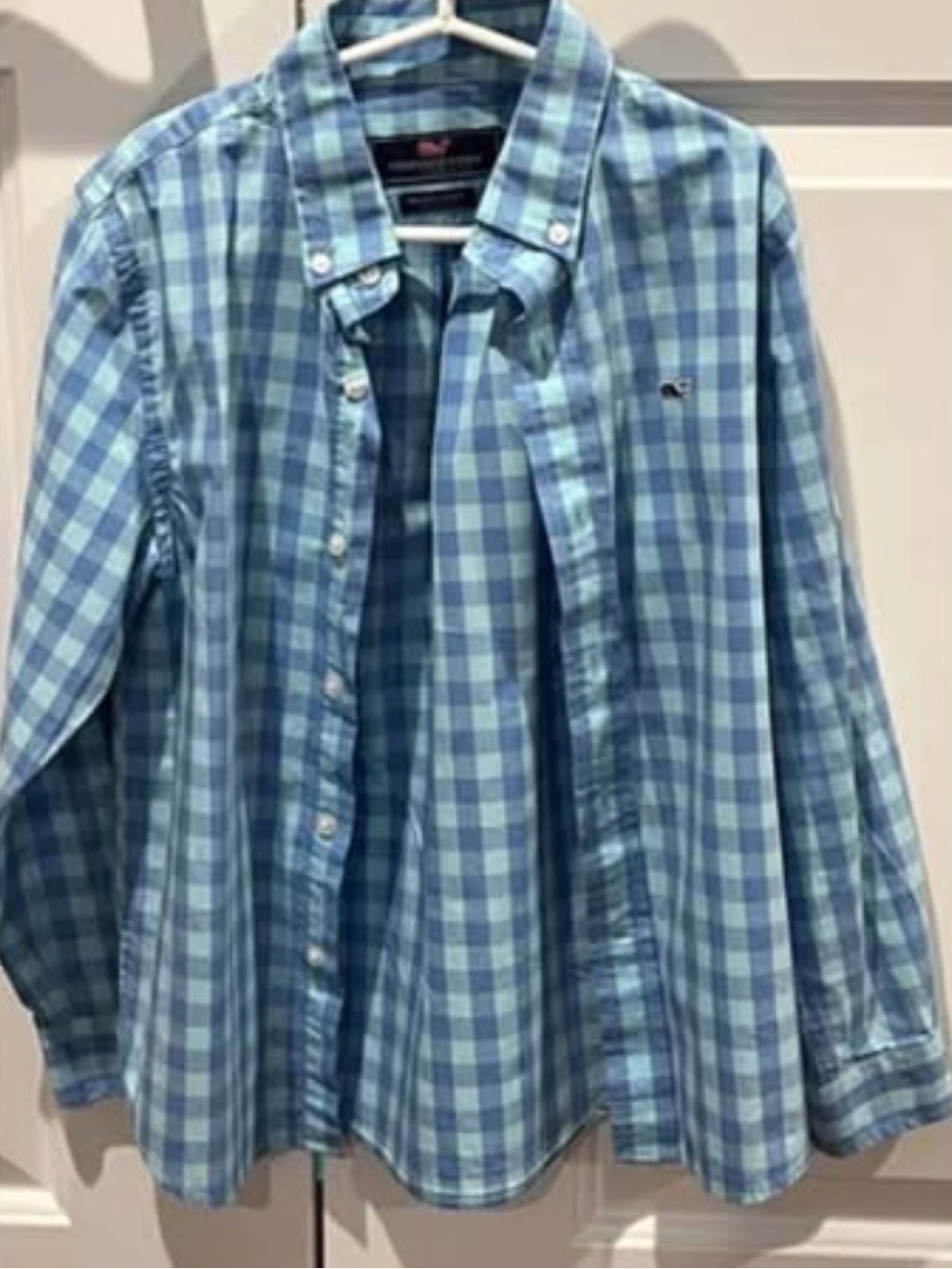 Vineyard Vines Boys Blue Gingham Button-Down Shirt — Size 7